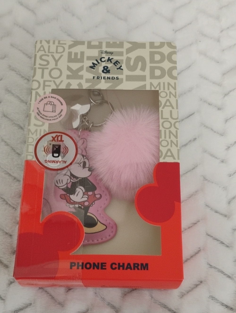 Disney Pink Minnie Mouse Pom Pom Phone Or Backpack Charm Keychain